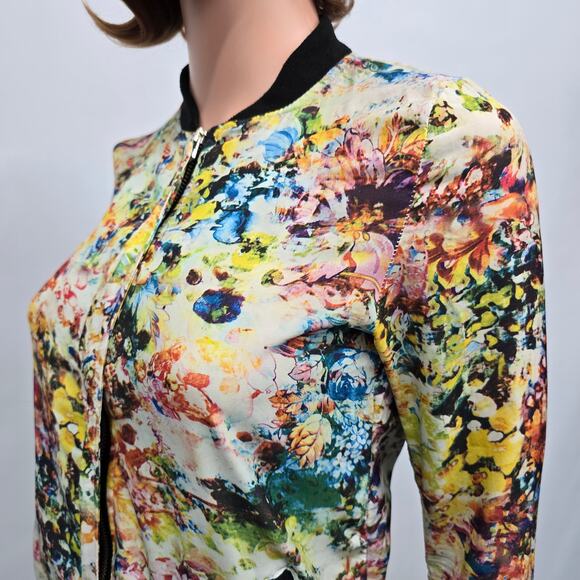 Zapa Woman Floral Bomber Jacket Full zip Size S Multicolor Lightweight Cotton - Picture 8 of 12